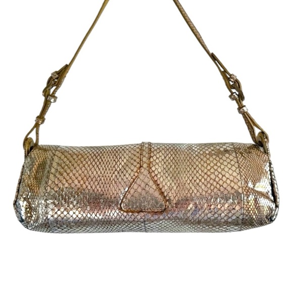 Jimmy Choo Metallic Gold Snakeskin Leather Tulita Pochette Bag - Picture 3 of 13